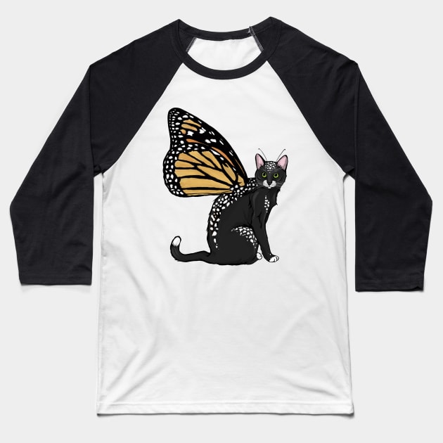 Spotted Black Monarch Flitter Kitty Baseball T-Shirt by CarleahUnique